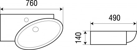 Раковина WW AISBACH 5093-L 760х490х140 подвесная