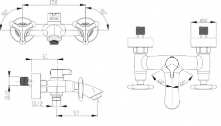 Смеситель KAISER 57022  Trio для ванны