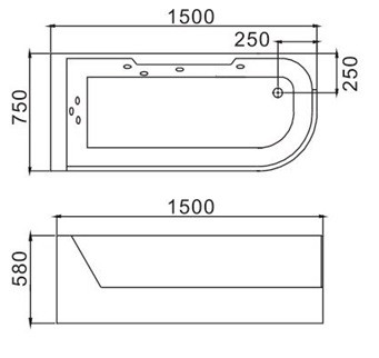 Ванна гидромассажная WW HB ALSTER 150/75 WT L 150*75*58 акриловая белая угол левый