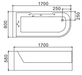 Ванна гидромассажная WW HB ALSTER 170/80 WT R 170*80*58 акриловая белая угол плавый