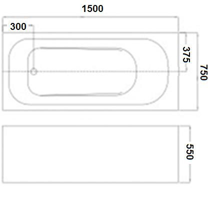 Ванна акриловая без экрана WW HB OKER 150/75 WT 150*75*55