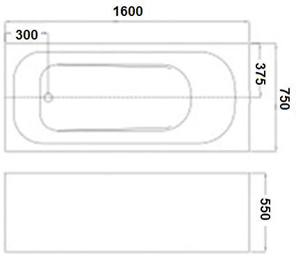 Ванна акриловая без экрана WW HB OKER 160/75 WT 160*75*55