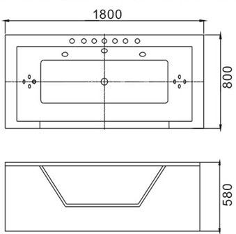 Ванна гидромассажная WW HB KONIGS 180/80 WT 180*80*58 акриловая белая