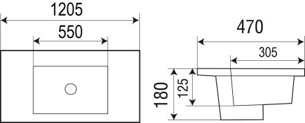 Раковина WW  DEILBACH 7506-120 MT- BL 120,5х47х18 врезная